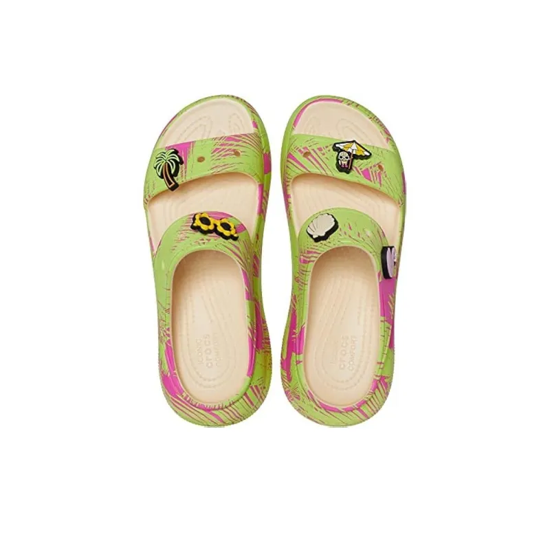 Crocs Slide Slippers Low Heel Unisex Pink Green-2