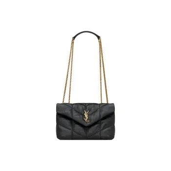 SAINT LAURENT PUFFER Grained Leather Portable Crossbody Bag Shoulder Bag Women's Black