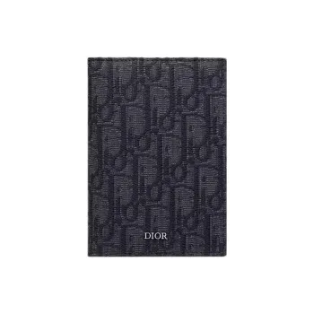 DIOR Oblique Print Fabric Passport Holder Men's Black