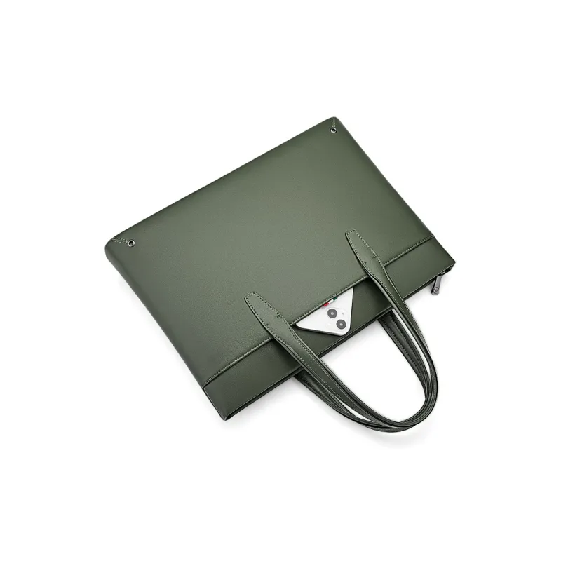 WilliamPOLO Cow Leather Briefcases Medium Size Men's Black/Army Green/Blue-10