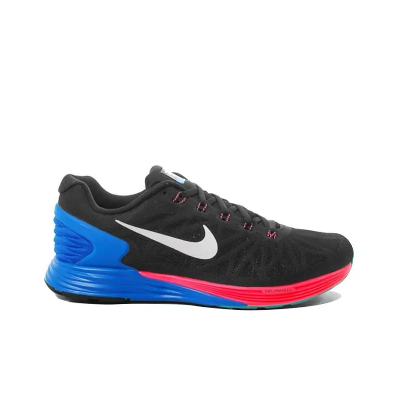 Nike Lunarglide 6 Cushioned Slip Resistant Breathable Low Top Running Shoes Men's Black Red Blue-1