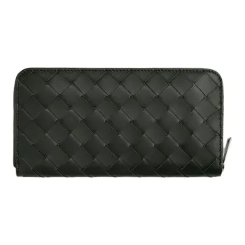 Bottega Veneta Calfskin Card Holder Wallet Men's Dark Green Mixed Mud