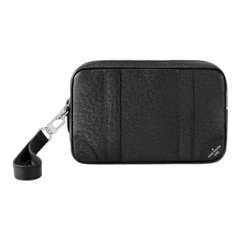 LOUIS VUITTON Cow Leather Clutch Men's Black