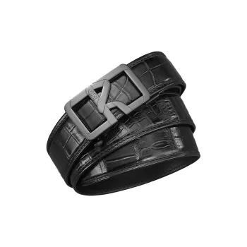 ROBERTA DI CAMERINO Crocodile Leather Belts Men's Black Width 3.5cm, Free Greeting Card Writing And Photo Printing