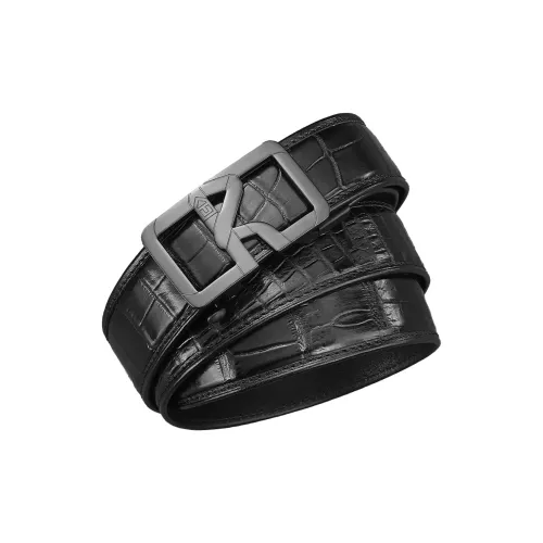 ROBERTA DI CAMERINO Crocodile Leather Belts Men's Black Width 3.5cm, Free Greeting Card Writing And Photo Printing