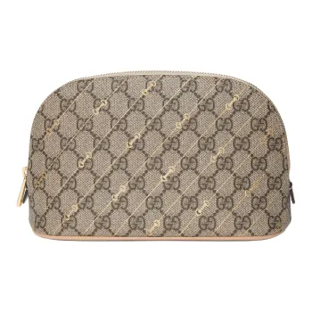 GUCCI Canvas With Leather Makeup Bag Women's Beige & Ebony