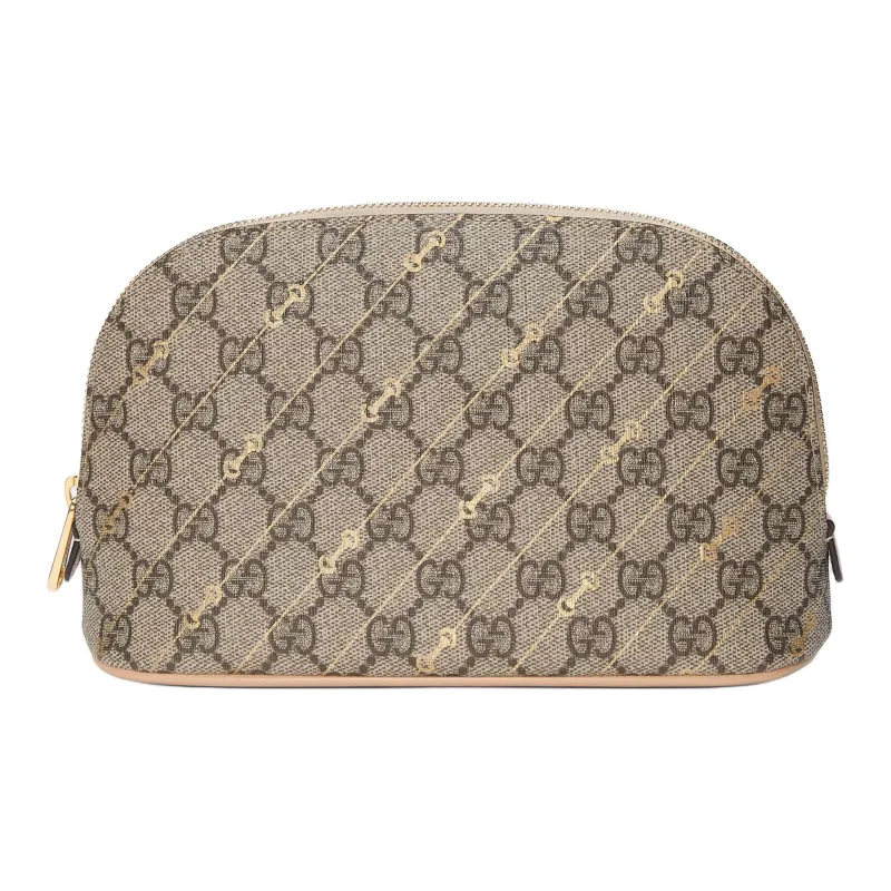 GUCCI Canvas With Leather Makeup Bag Women's Beige & Ebony-0