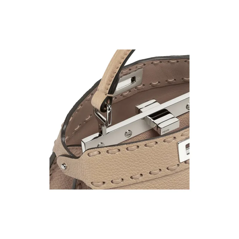 FENDI Peekaboo ISeeU Calfskin Shoulder Bag Crossbody Bag Handbag Women's Beige-4