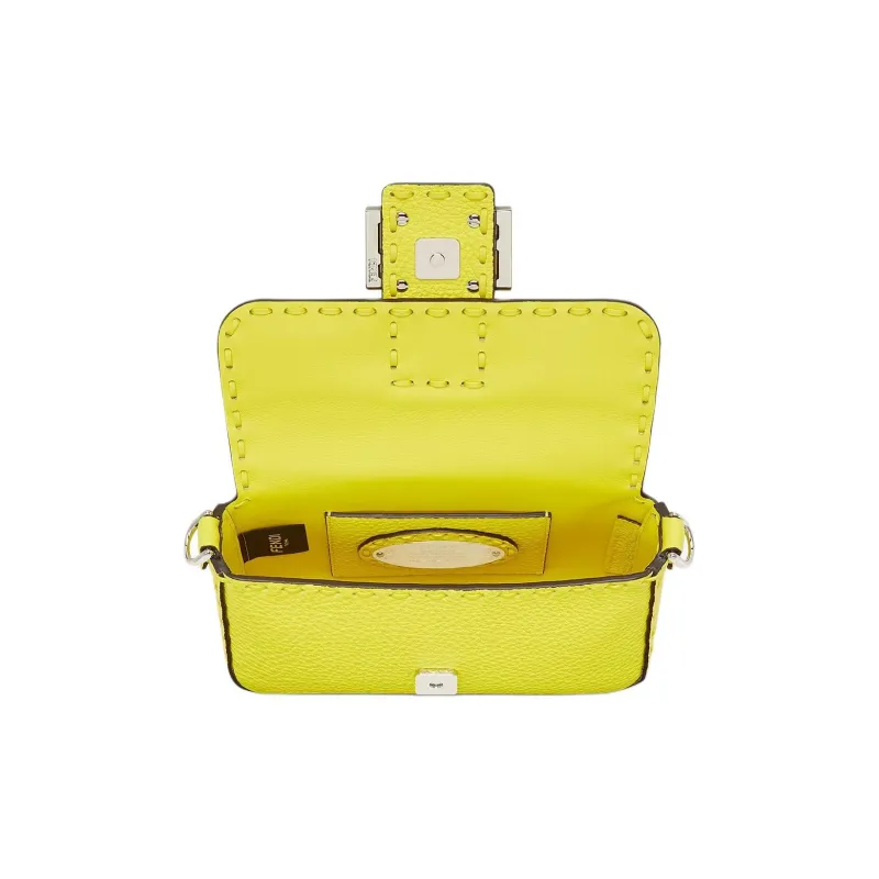 FENDI Baguette Cow Leather Portable Crossbody Bag Shoulder Bag Mini Women's Yellow-3