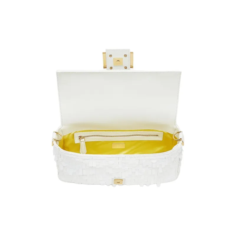 FENDI Baguette Polyester Shoulder Bag, Crossbody Bag, Handbag Medium Size Women's White-3