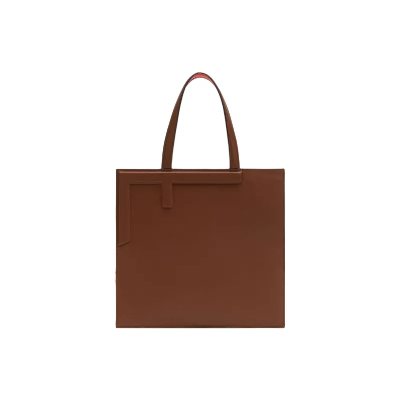 FENDI Calfskin Tote Bag Shopping Bag Handbag Medium Size Women's Brown & Light Blue & Red-3