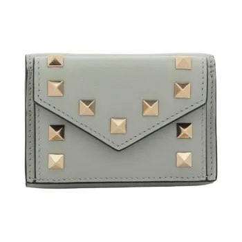 Valentino Rockstud Leather Wallet Mini Women's Aqua Green
