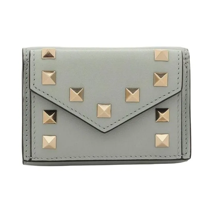 Valentino Rockstud Leather Wallet Mini Women's Aqua Green-0