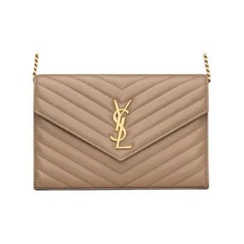 SAINT LAURENT CASSANDRE Lambskin Shoulder Bag Crossbody Bag Wallet Women's Dusty Gray