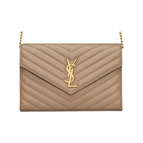 SAINT LAURENT CASSANDRE Lambskin Shoulder Bag Crossbody Bag Wallet Women's Dusty Gray