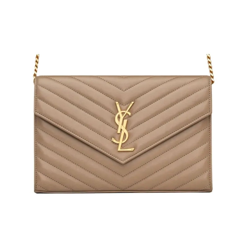 SAINT LAURENT CASSANDRE Lambskin Shoulder Bag Crossbody Bag Wallet Women's Dusty Gray-0