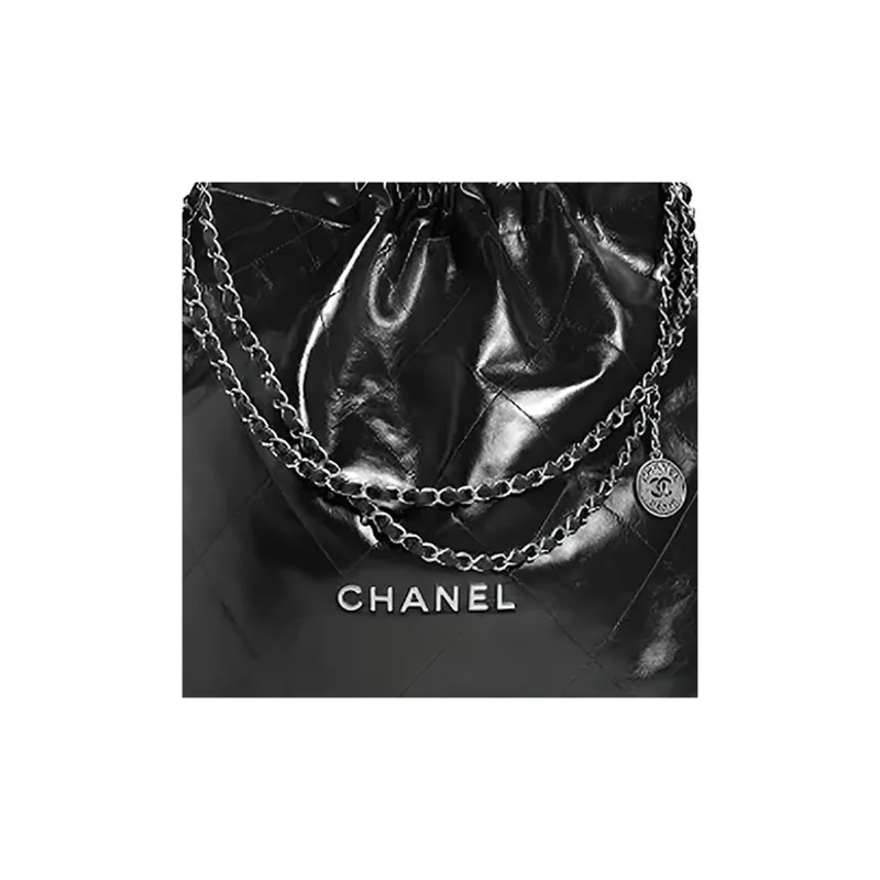 CHANEL 22Bag Cow Leather Tote Bag, Shopping Bag, Handbag, Shoulder Bag Tubas Unisex Black Silver Characters-4