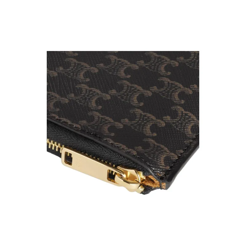 CELINE Canvas With Lambskin Card Holder Wallet Unisex Tawny-4