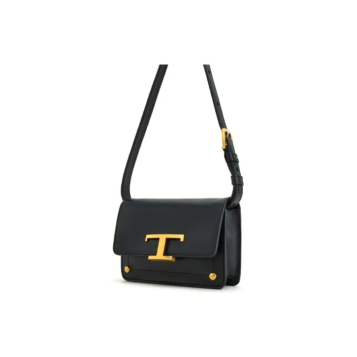 TOD'S Leather Handheld Shoulder Bag, Crossbody Bag, Sling Bag, Fanny Pack Unisex Black-1