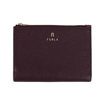Furla Genuine Leather Wallet Women's Kiandi Purple And Plain Fabric With Cognac White/Blue Ground