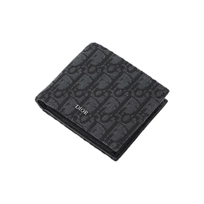 DIOR Knitted Fabric With Cow Leather Wallet Men's Black-1