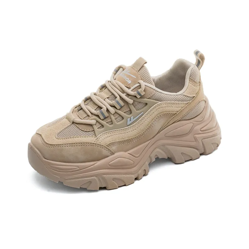 Warrior Wear resistant Lightweight Breathable And Non slip. Low Top Chunky Sneakers Women's Beige Pink Beige Coffee-1