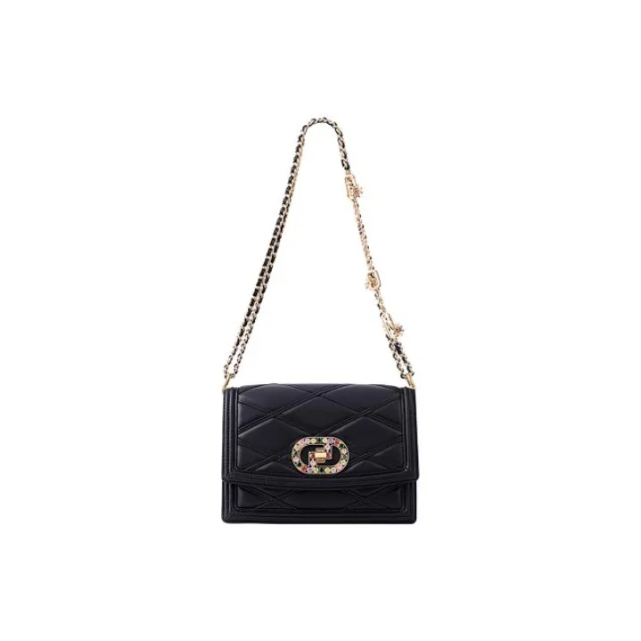 FION Cow Leather Small Square Bag Crossbody Bag Shoulder Bag Women's Black/White-6