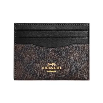 COACH Card Case Coated Canvas With Leather Card Holder Women's Tan