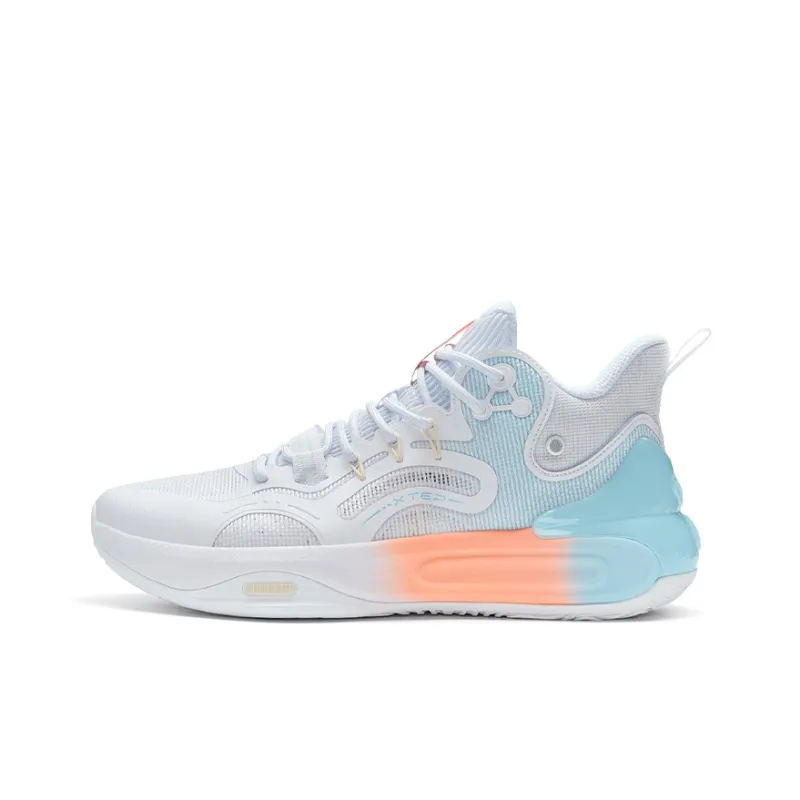 XTEP Basketball Shoes Men Low Top New White/Light Azure Blue-0