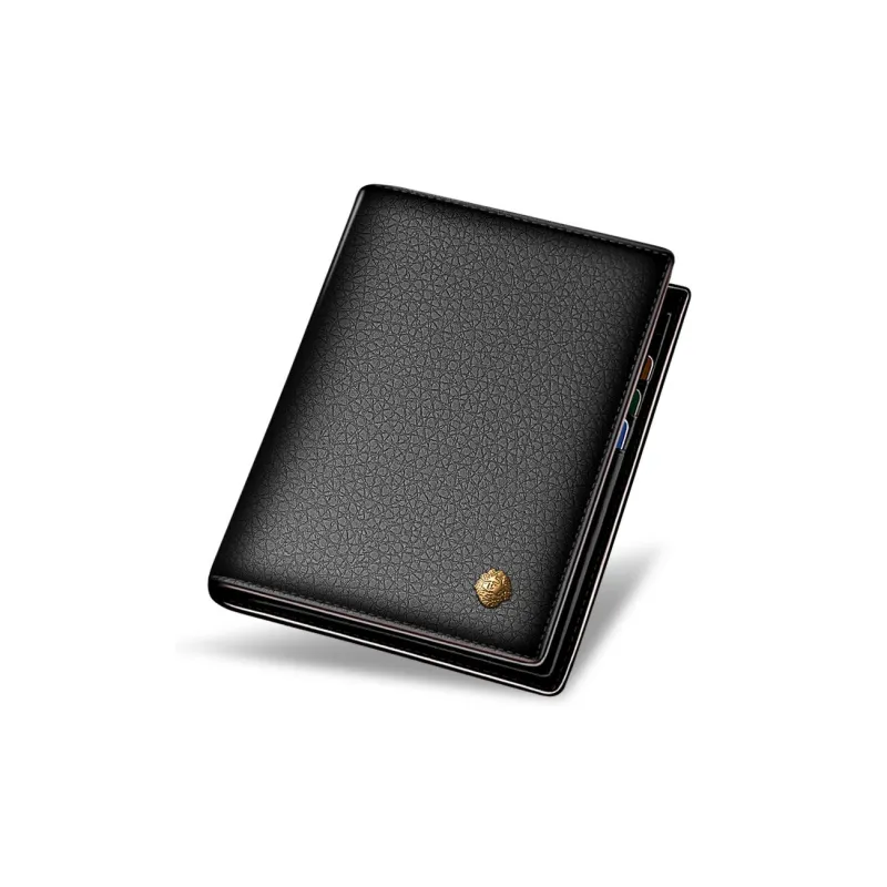 Old Man's Head Top Grain Cow Leather Wallet, Card Holder Regular Men's Black-1