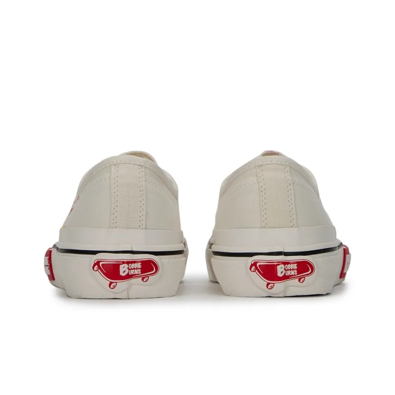 BOBBIE BURNS Low Top Skateboard Shoes Unisex White Red-4