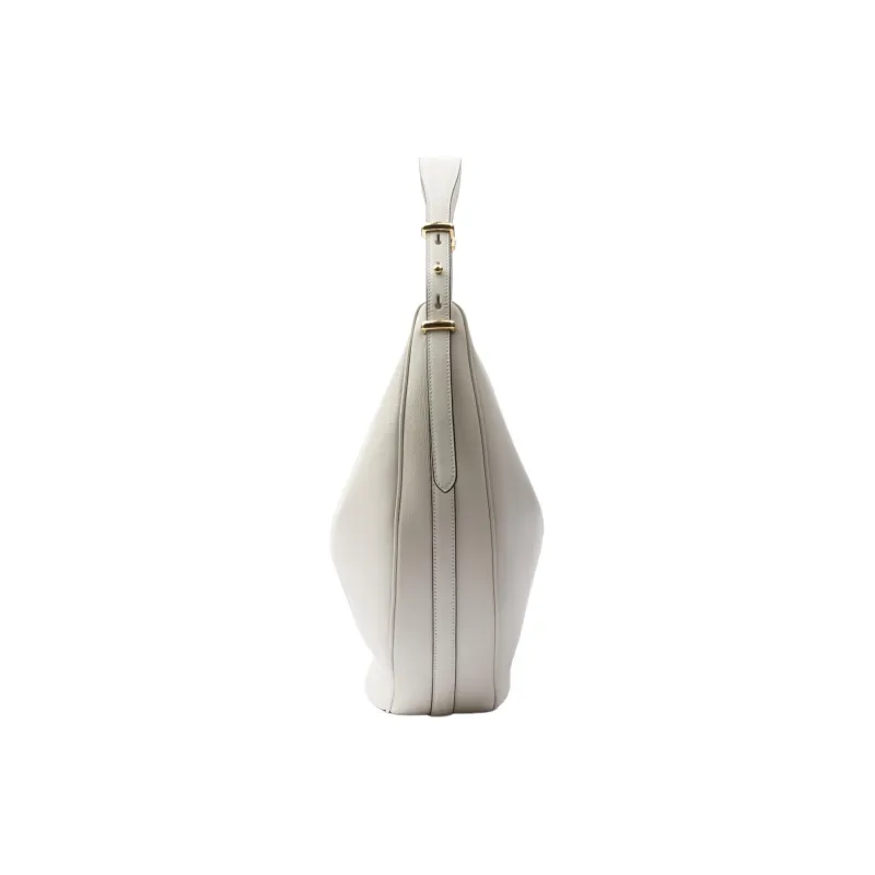 PRADA Leather Hobo Bag Handbag Shoulder Bag Large Size Women's White-2