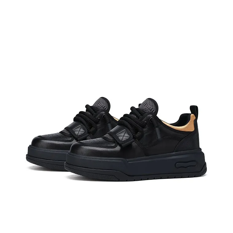 U7 Slip Resistant Cushioning Wear Resistant Balance Height Increasing Mid Top Skateboard Shoes Men's Black-2