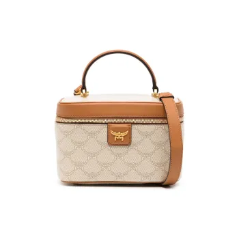 MCM Canvas With Nappa Leather Trim Makeup Bag, Handbag, Shoulder Bag, Crossbody Bag Small Size Women's Beige