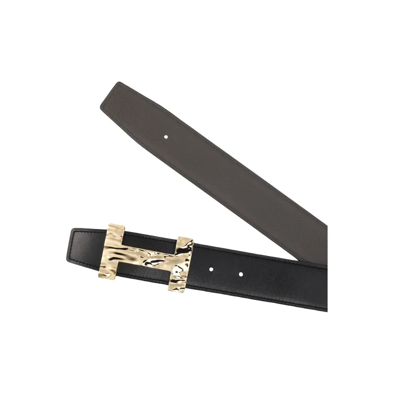 HERMES Quizz H2O Gold Buckle Togo Calfskin Double Sided Leather Belt Men's Black/Umber Width 3.8CM-3