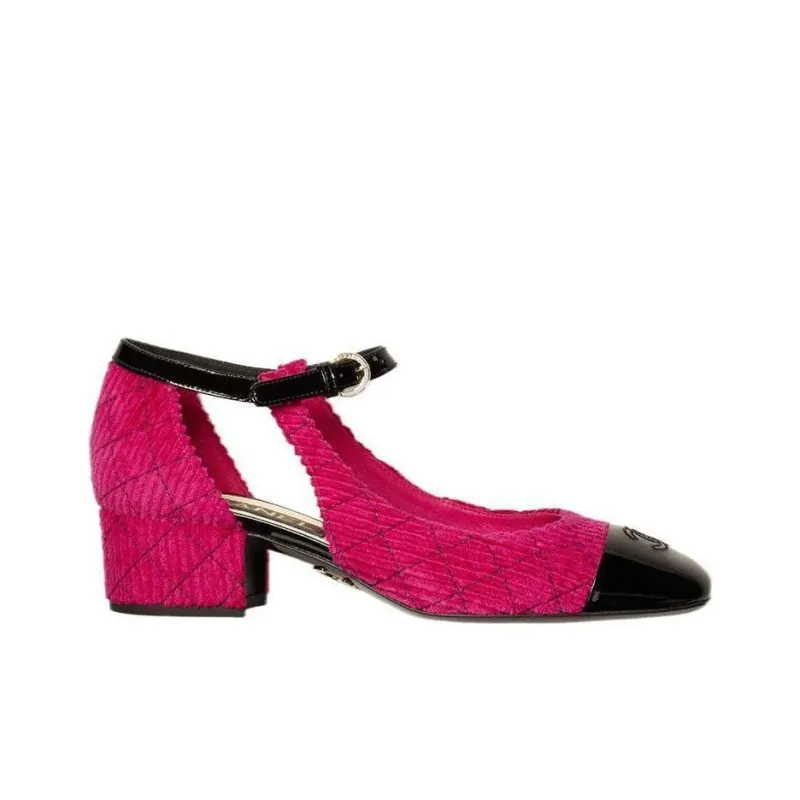 CHANEL Chunky Heel Mary Jane Shoes Women's Rose Red-1