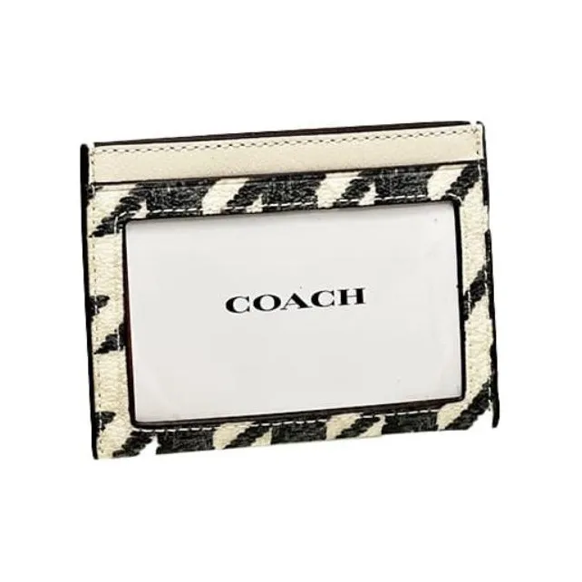 COACH Card Case Canvas With Leather Wallets Card Holders Small Size Women's Black White-4