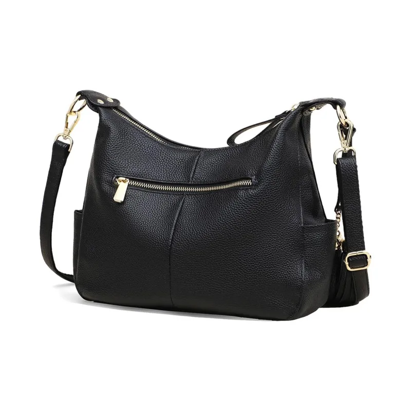 COMELY Cow Leather Patchwork Synthetic Leather Crossbody Bags Shoulder Bags Medium Size Women's Black-3
