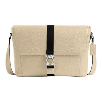 COACH BECK Litchi Grain Leather Messenger Bag Shoulder Bag Crossbody Bag Large Size Men's Ivory