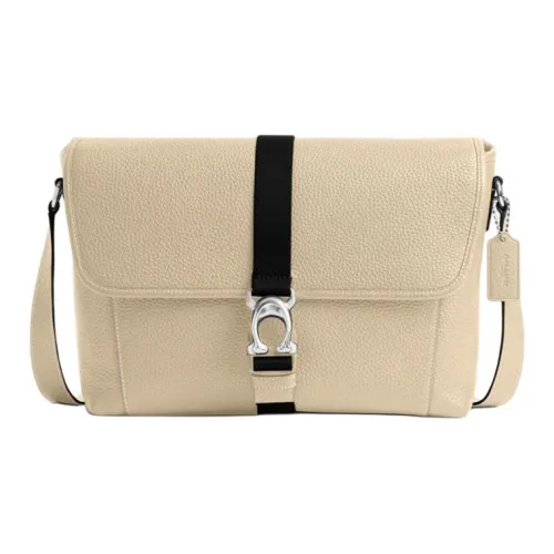 COACH BECK Litchi Grain Leather Messenger Bag Shoulder Bag Crossbody Bag Large Size Men's Ivory