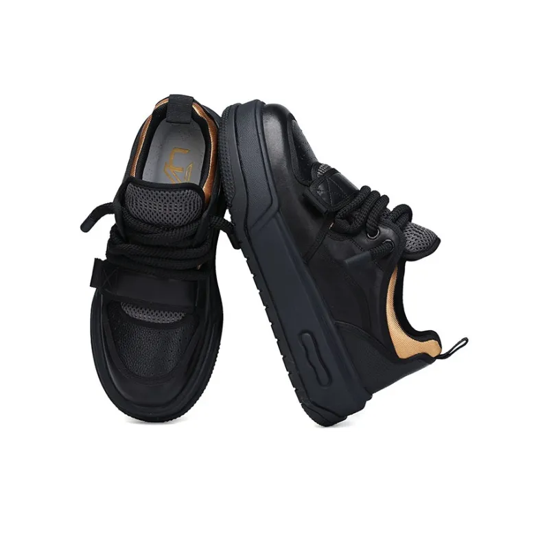 U7 Slip Resistant Cushioning Wear Resistant Balance Height Increasing Mid Top Skateboard Shoes Men's Black-1