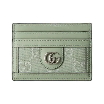 GUCCI Ophidia Denim With Leather Card Holder Women's Light Green
