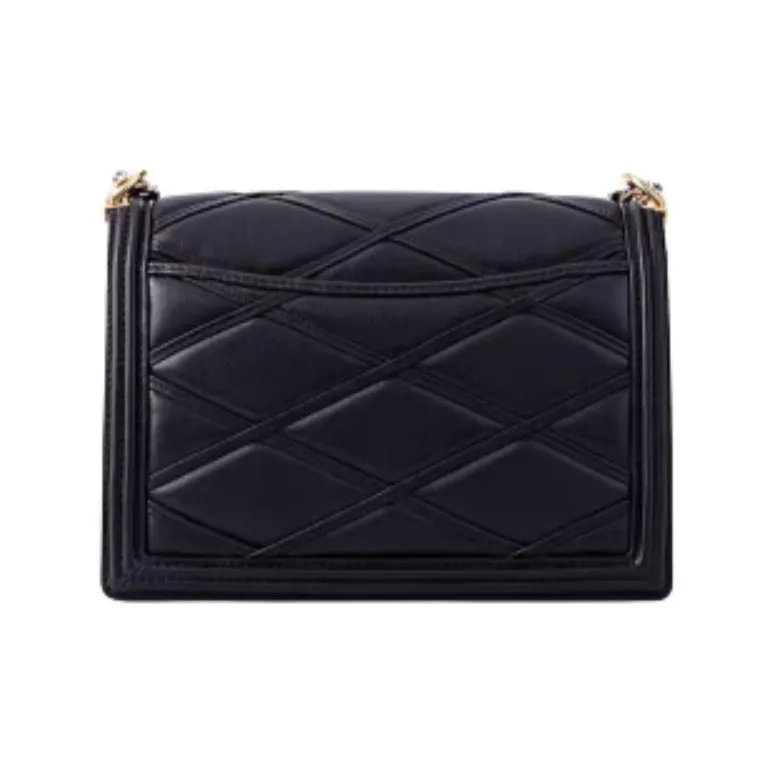 FION Cow Leather Small Square Bag Crossbody Bag Shoulder Bag Women's Black/White-3