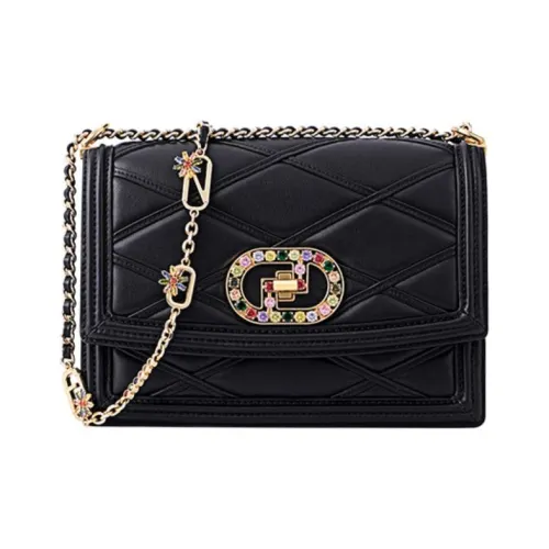 FION Cow Leather Small Square Bag Crossbody Bag Shoulder Bag Women's Black/White