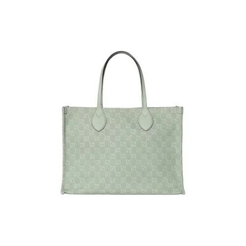 GUCCI Ophidia Denim With Leather Binding Tote Bag, Shopping Bag, Handbag Large Size Women's Light Green