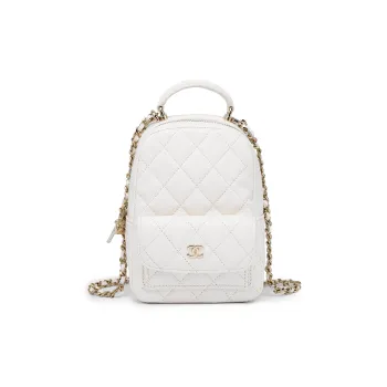 CHANEL Grain Cow Leather Backpack Mini Women's White