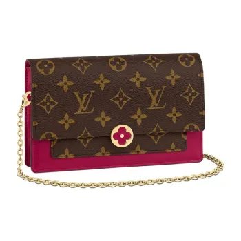 LOUIS VUITTON Flore Chain Wallet Monogram Brown/Fuchsia