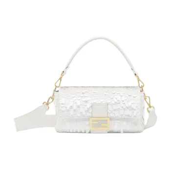 FENDI Baguette Polyester Shoulder Bag, Crossbody Bag, Handbag Medium Size Women's White