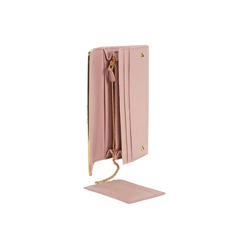 PRADA Leather Card Holder Wallet Women's Pink-4