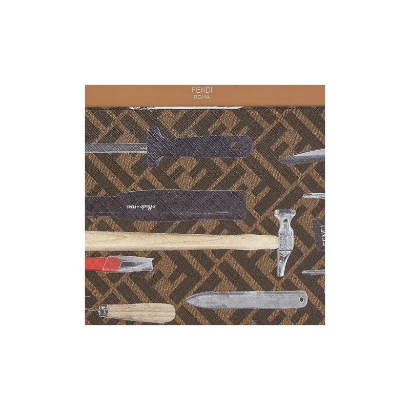 FENDI FF Canvas Clutch Medium Size Men's Brown-3